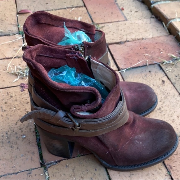 Freebird Steven Blaze Booties Burgundy Maroon Suede Red Wine Stacked Heel Boot - Picture 3 of 13